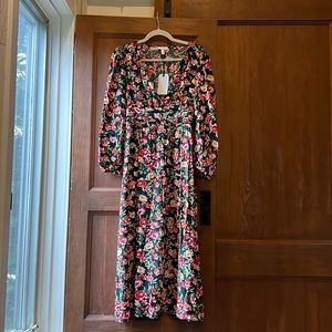 NWT Leith long sleeved floral midi dress S